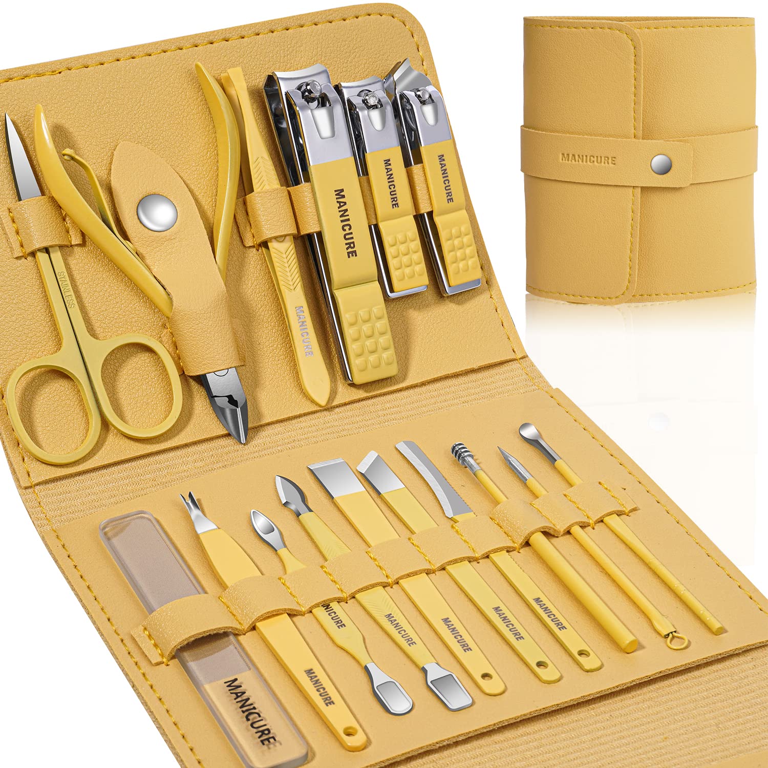 230816071100393_1 Manicure Set Professional Nail Clippers Pedicure Kit, 16 pcs Stainless Steel Nail Care Tools Grooming Kit with Luxurious Travel Leather Case for Thick Nails Men Women Gift (Violet) - Image 1